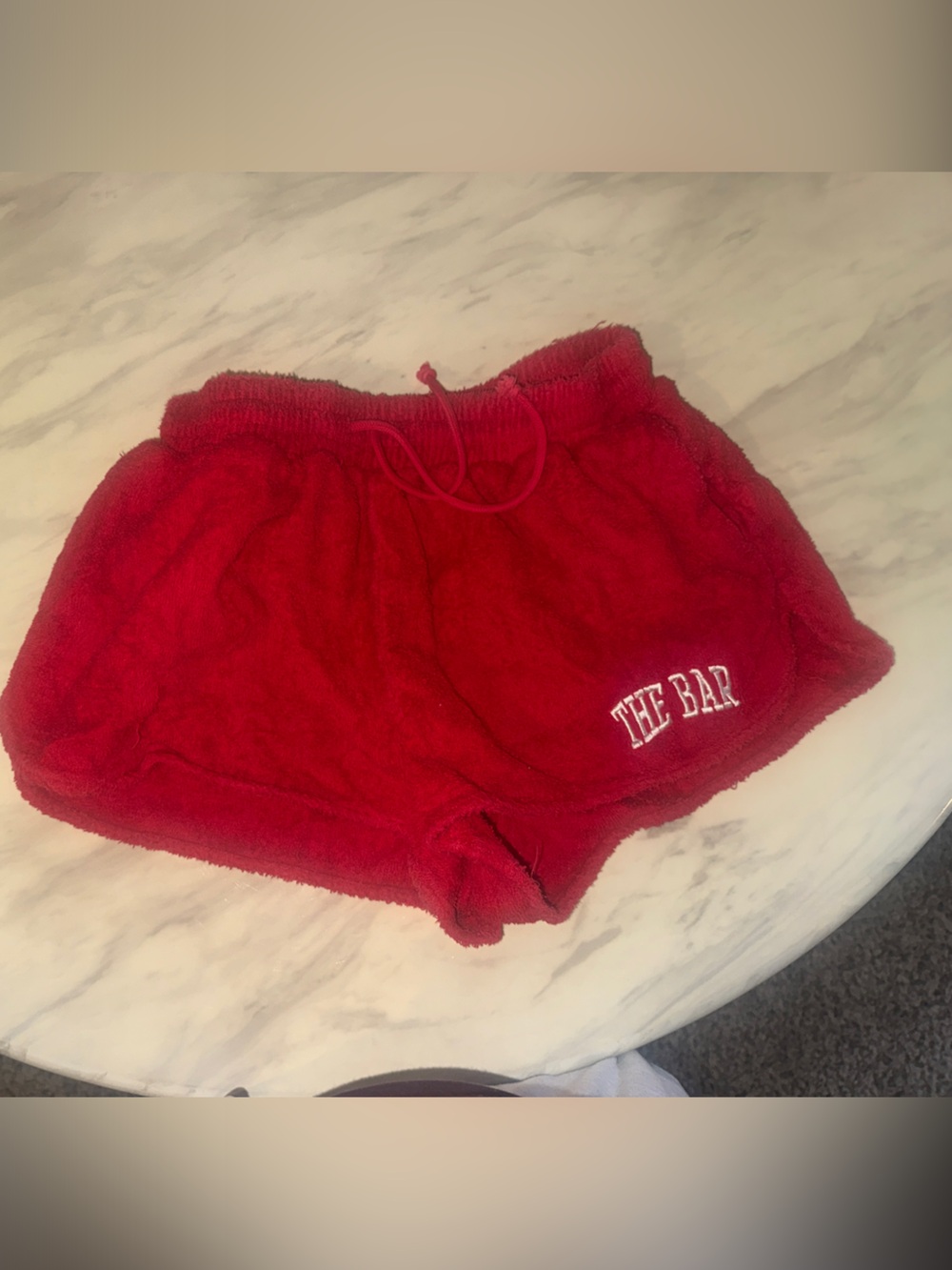 The Bar Red Terry Athletic Shorts with Embroidered Logo
